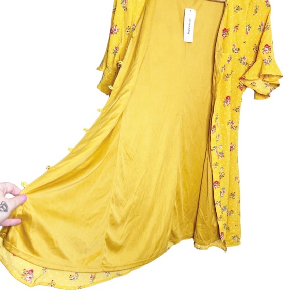 New with Tag Women's Francesca's Blue Rain Yellow Polka Dot Floral Mini Dress - Picture 13 of 16